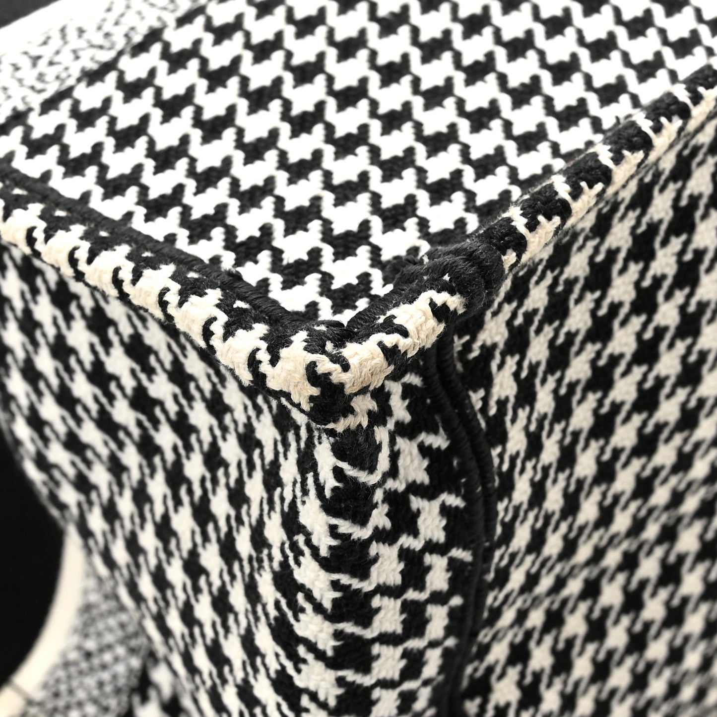 Canvas Houndstooth Embroidered Medium Book Tote Black White