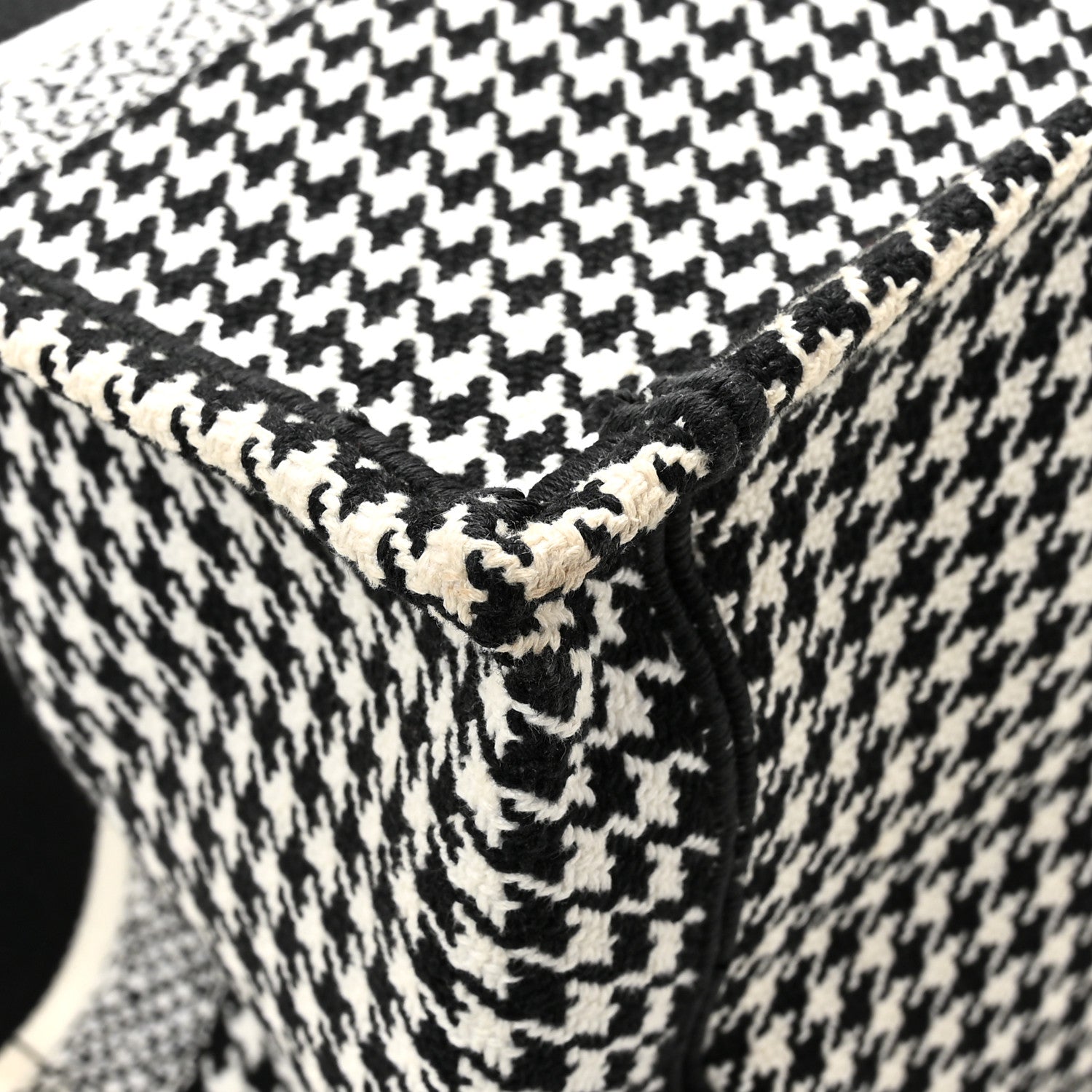 Christian Dior Canvas Houndstooth Embroidered Medium Book Tote Black White 14 of 14