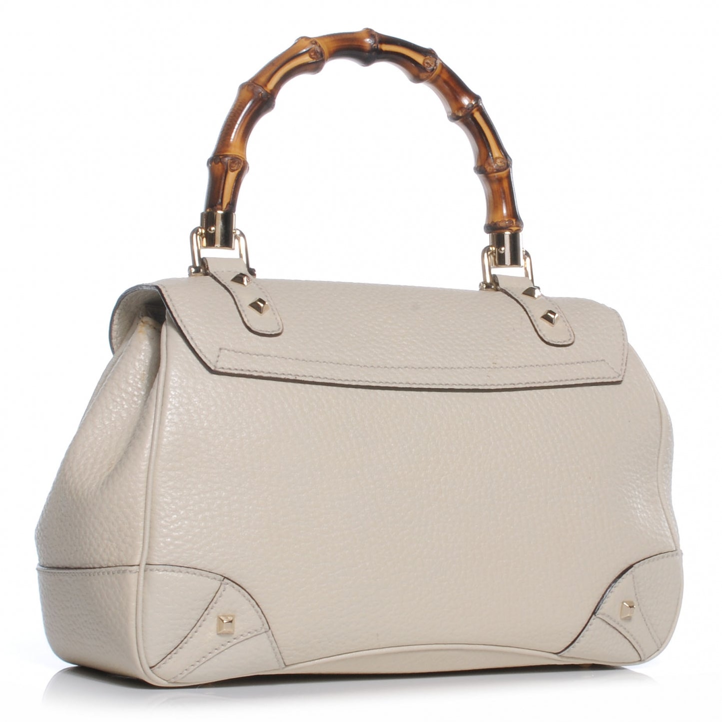 Leather Bamboo Top Handle Bag Ivory