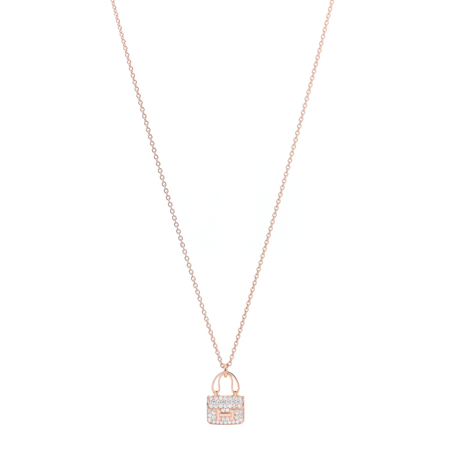 Hermes 18K Rose Gold Diamond Constance Amulettes Pendant Necklace 1 of 6
