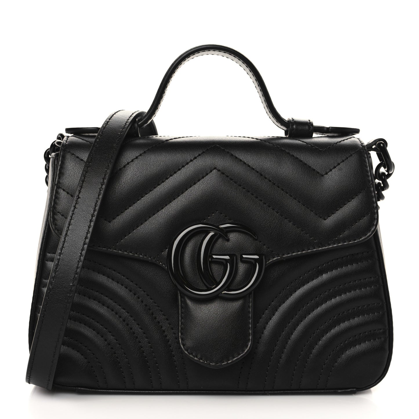 Calfskin Matelasse Monochrome Mini GG Marmont Top Handle Shoulder Bag Black
