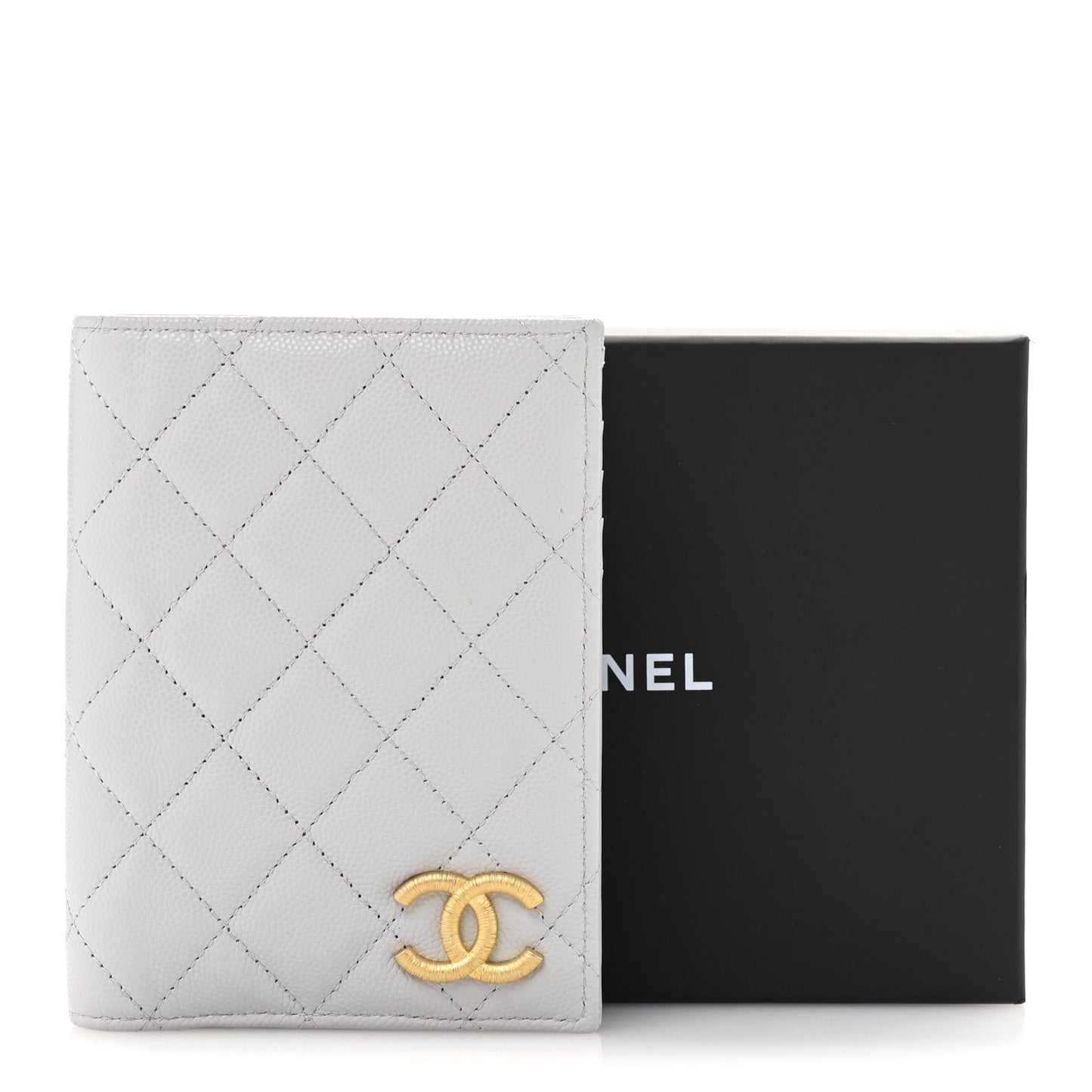 Caviar Quilted CC Passport Holder Grey