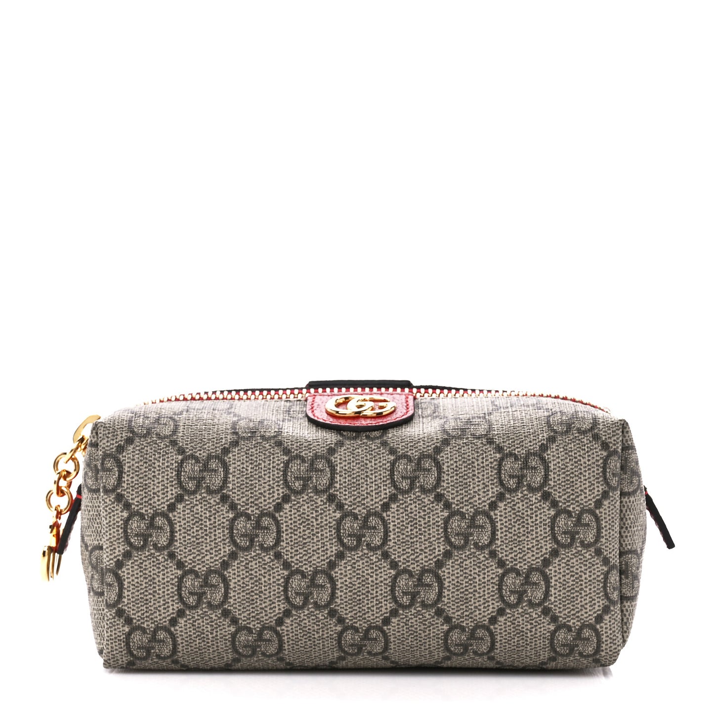 Soft GG Supreme Monogram Calfskin Small Ophidia Cosmetic Case Beige Ebony Hibiscus Red