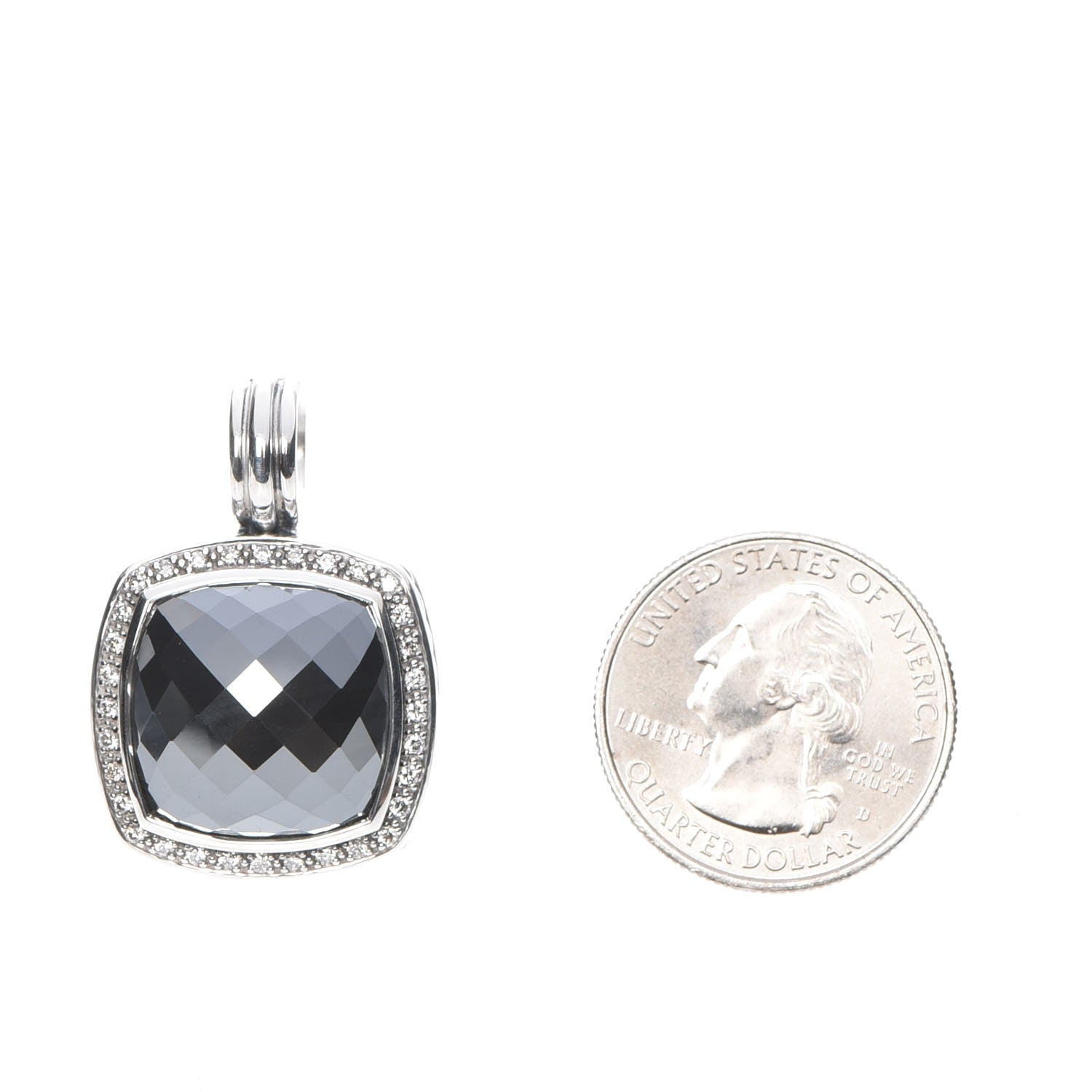 David Yurman Sterling Silver Diamond Hematite 17mm Albion Enhancer Pendant 2 of 4
