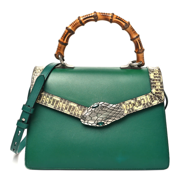 Gucci Calfskin Snakeskin Small Lilith Top Handle Bag Green 1854988