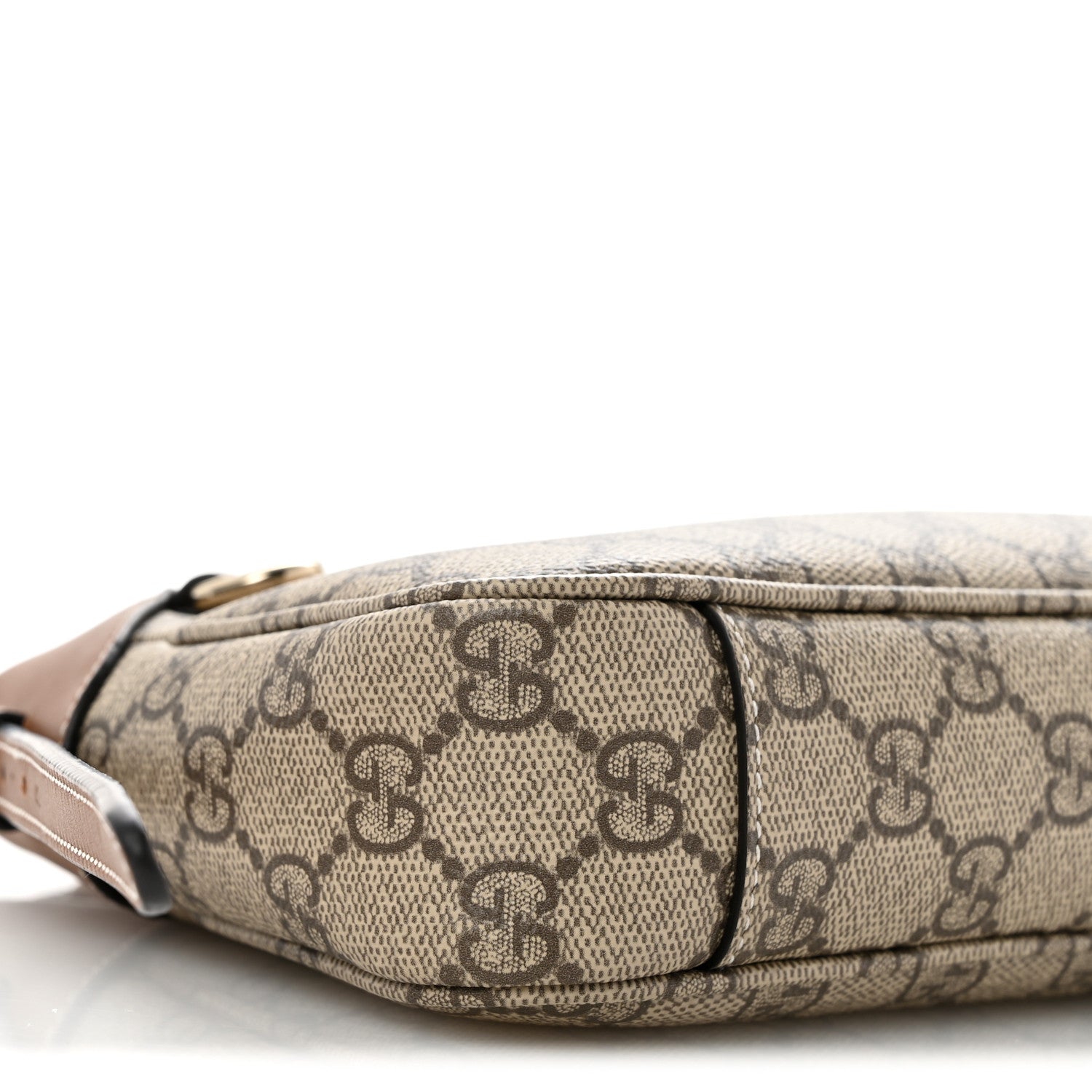 Gucci GG Supreme Monogram Textured Calfskin Small Emblem Shoulder Bag Beige Dark Brown 9 of 11
