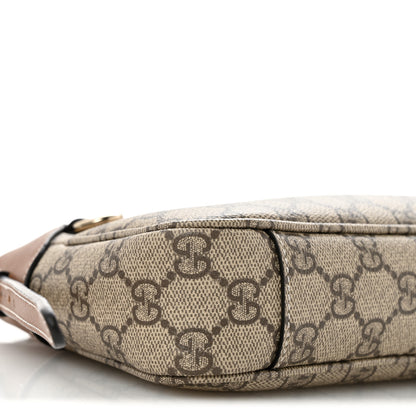 Gucci GG Supreme Monogram Textured Calfskin Small Emblem Shoulder Bag Beige Dark Brown 9 of 11