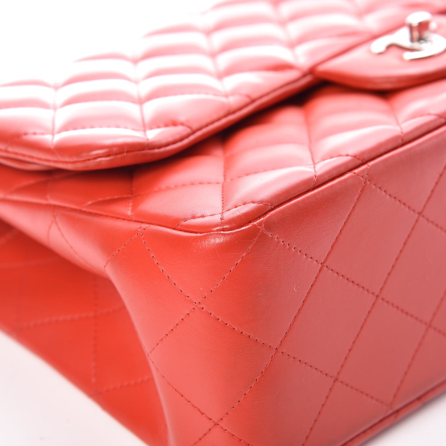 Lambskin Quilted Jumbo Double Flap Red