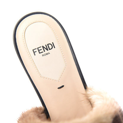 Fendi Calfskin Mink Fur FF Flat Mules 36 Black 8 of 10