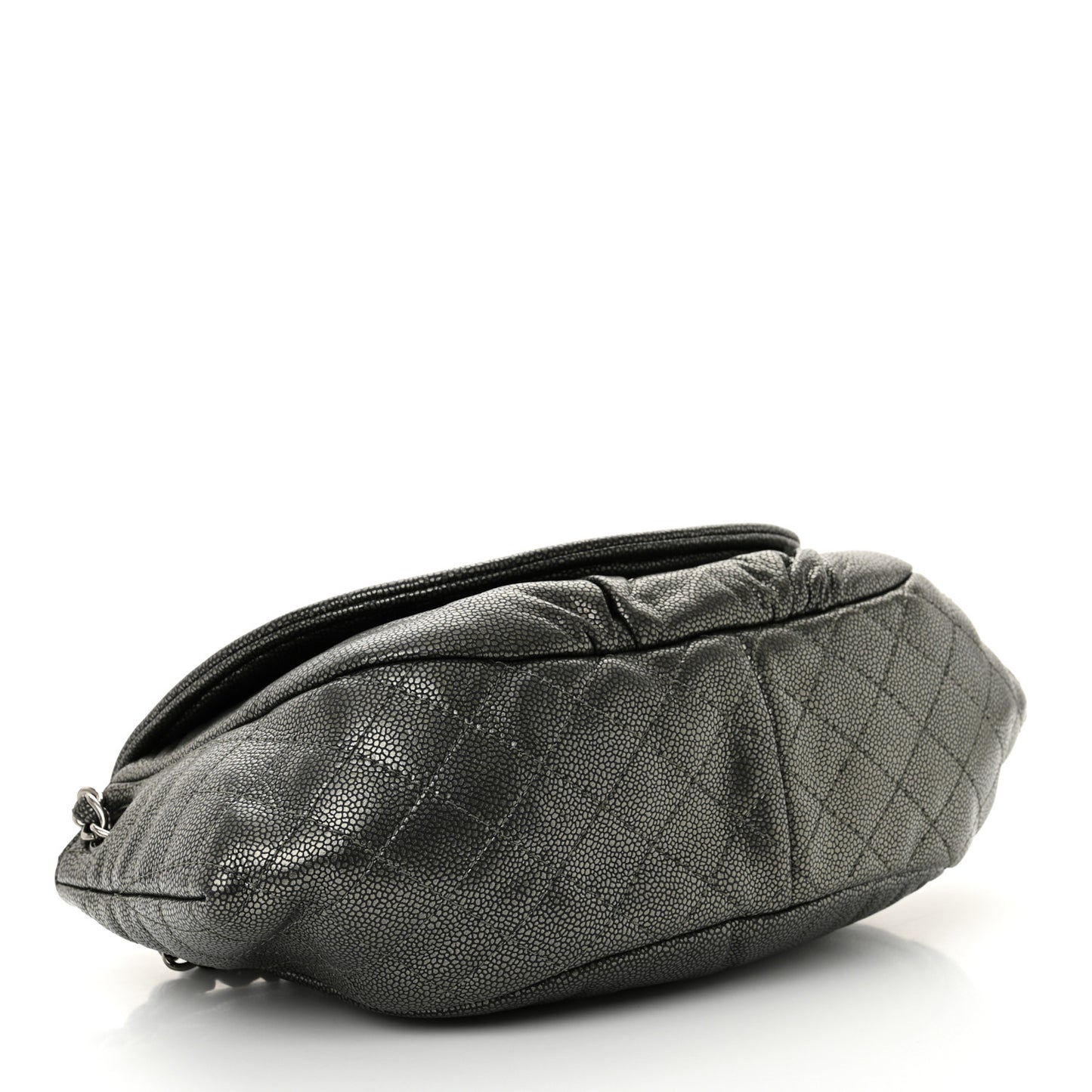 Caviar Half Moon Large Flap Dark Silver