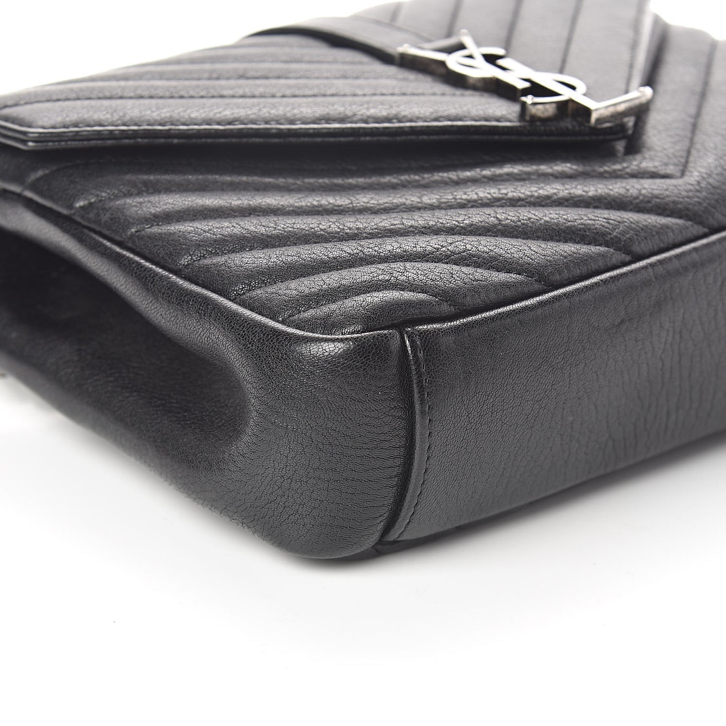 Sheepskin Matelasse Chevron Monogram Medium College Bag Black