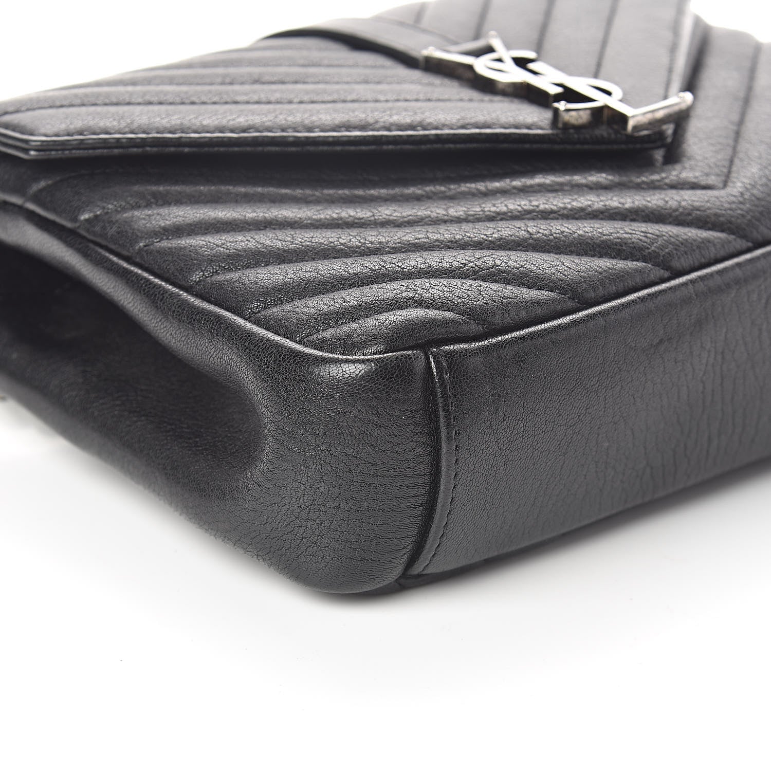 Saint Laurent Sheepskin Matelasse Chevron Monogram Medium College Bag Black 8 of 9