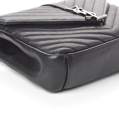Saint Laurent Sheepskin Matelasse Chevron Monogram Medium College Bag Black 8 of 9