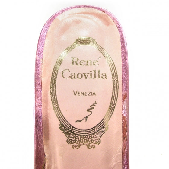 RENECAOVILLABeadedFeatherSlides9.5MetallicPink