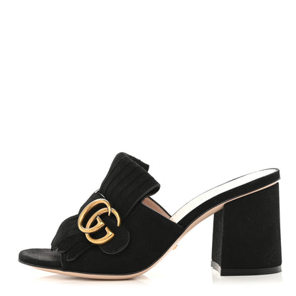 Gucci Kid Scamosciato GG Marmont Fringe 75mm Slide Sandals 35.5 Black 1 of 11