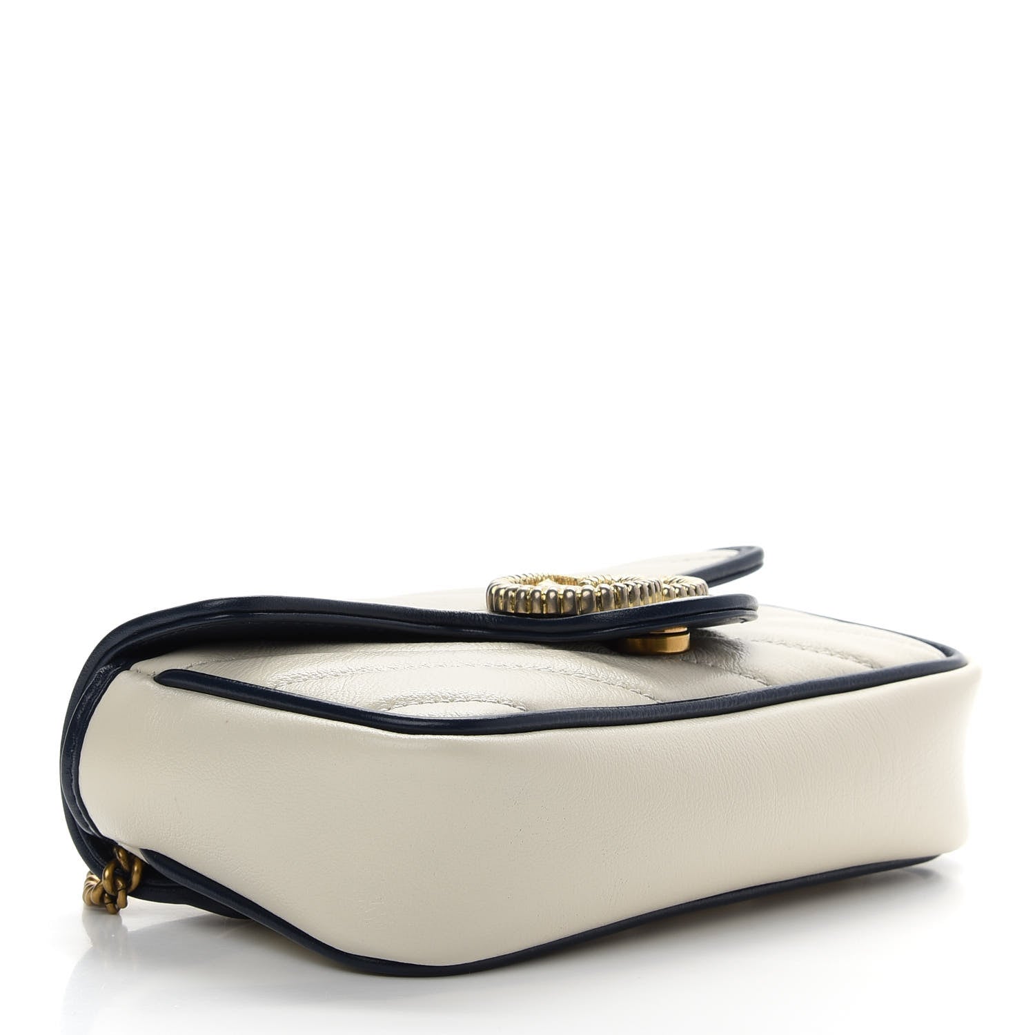 Gucci Vintage Effect Calfskin Matelasse Diagonal Super Mini Torchon GG Marmont Shoulder Bag Mystic White Blue Agata 4 of 9