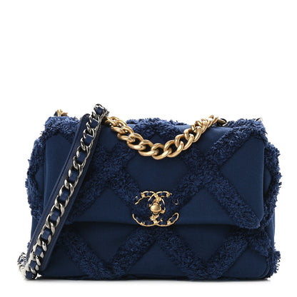 Chanel Cotton Canvas Quilted Medium Chanel 19 Flap Navy Blue 1 of 9