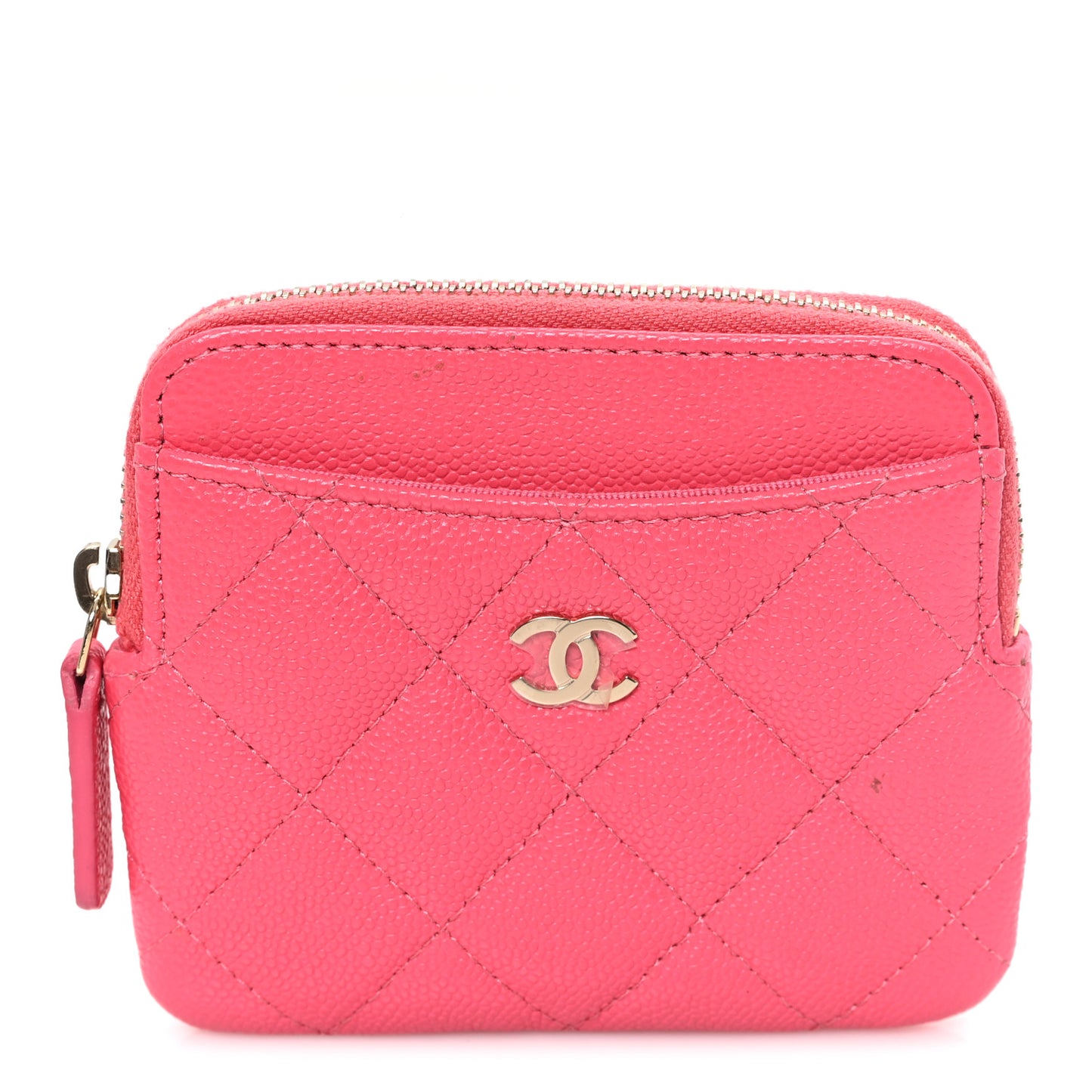 Caviar Quilted Zip Card Holder Wallet Pink