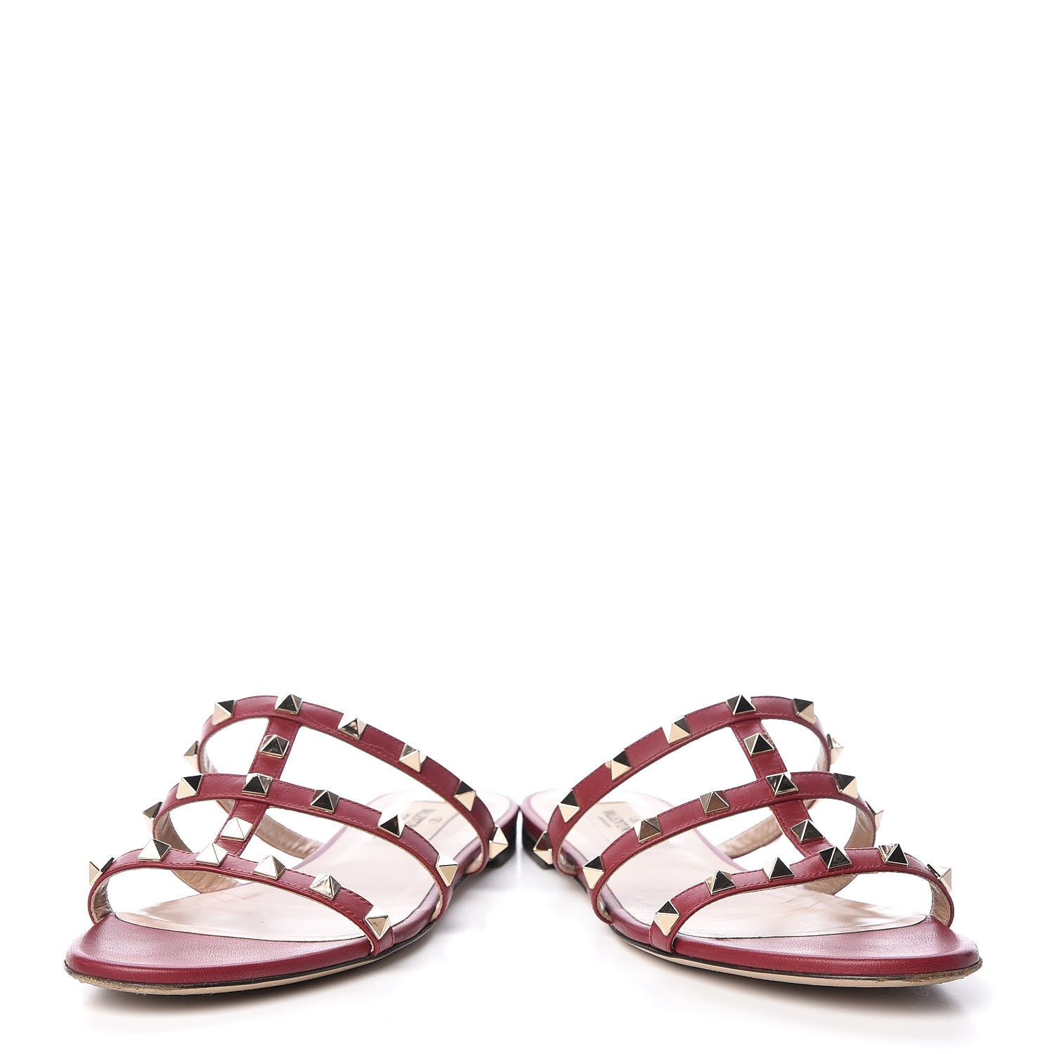 Valentino Garavani Calfskin Rockstud Caged Flat Slide Sandals 37.5 Rubino 6 of 13