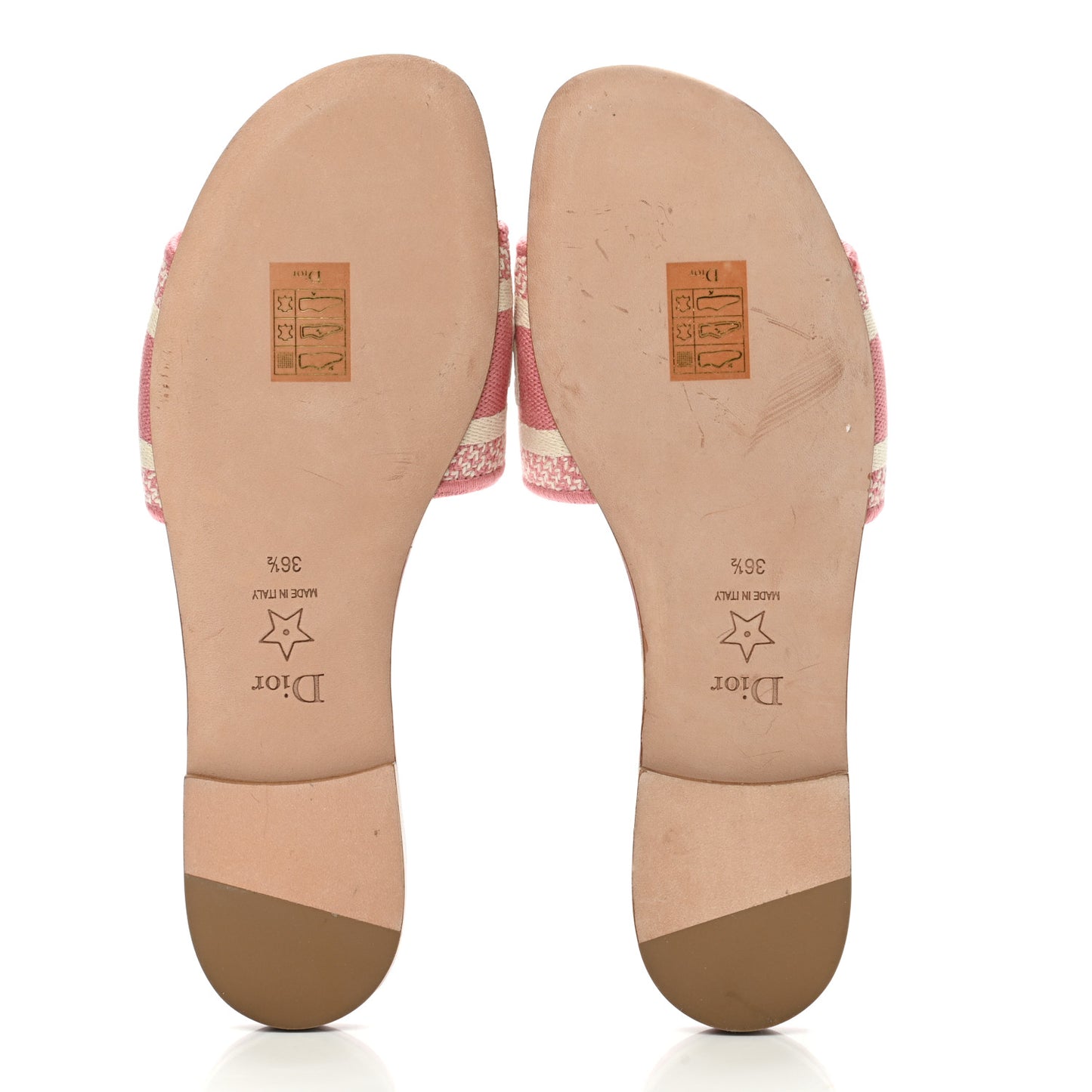 Cotton D-Stripes Embroidered Dway Mules Slide Sandals 36.5 Deep Nude