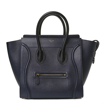 Celine Drummed Calfskin Mini Bi-Color Luggage Navy Black 1 of 10