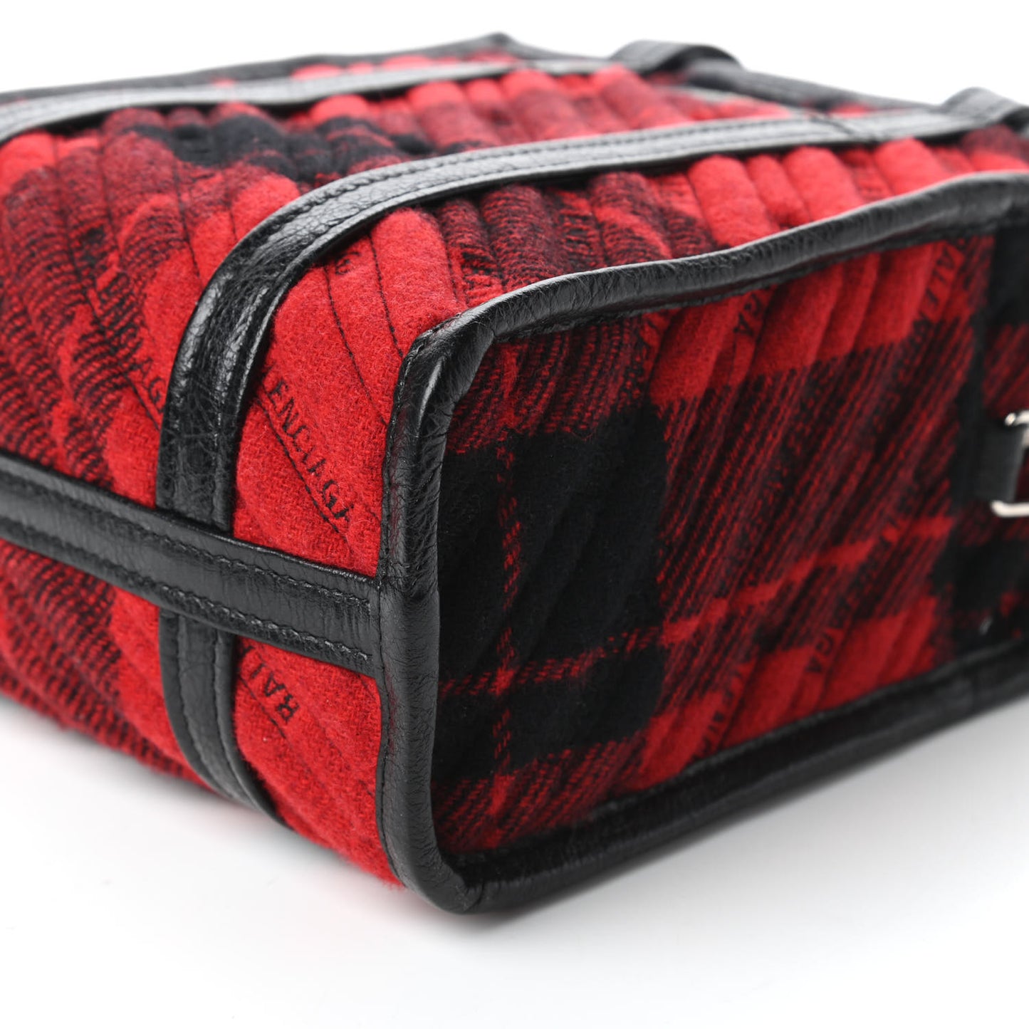 Wool Cuir Arena Plaid Diagonal Allover Logo Matelasse XS Bazar Shopper Tote Red Black