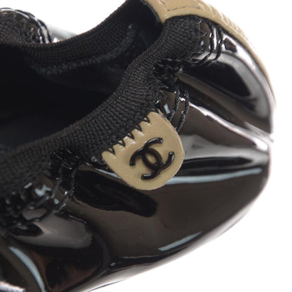 Chanel Patent Leather Cap Toe CC Ballet Flats 39 Beige Black 8 of 8