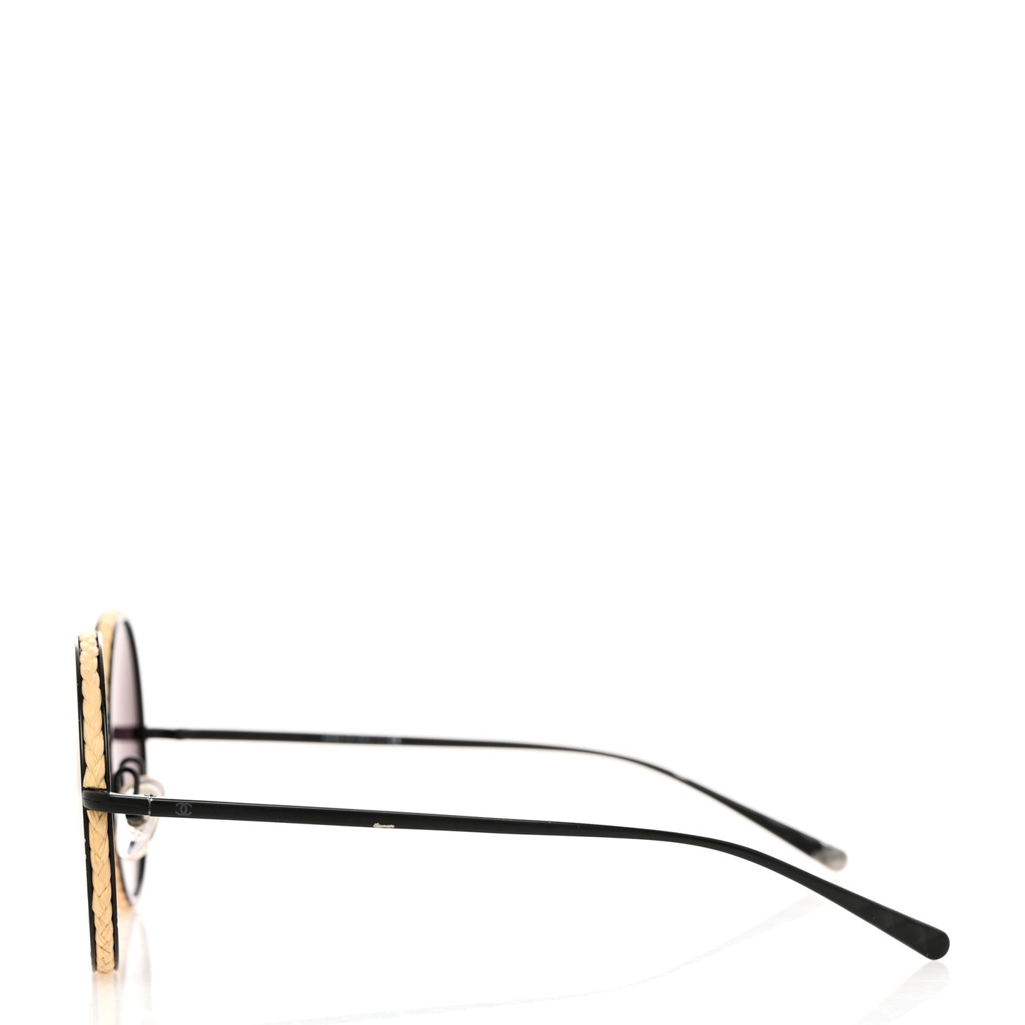 Metal Raffia Braided Round Sunglasses 4250 Black
