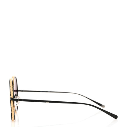 Chanel Metal Raffia Braided Round Sunglasses 4250 Black 3 of 12