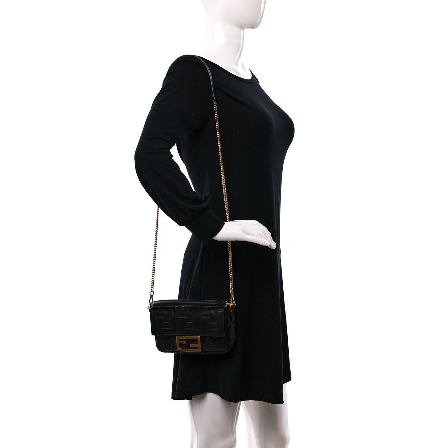 Nappa FF 1974 Embossed Mini Baguette Black