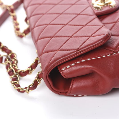 Chanel Lambskin Quilted Medium Contrast Stitch Flap Red 14 of 18