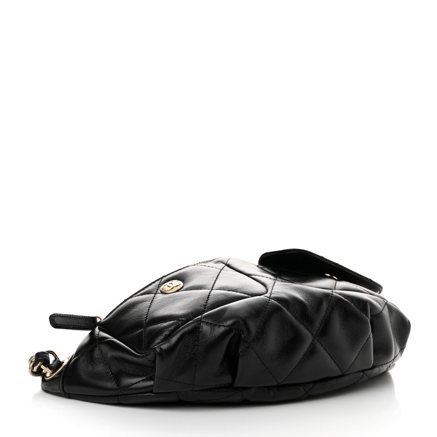 Chanel Shiny Aged Calfskin Quilted CC Pockets Jacket Waist Belt Bag Black 4 of 11