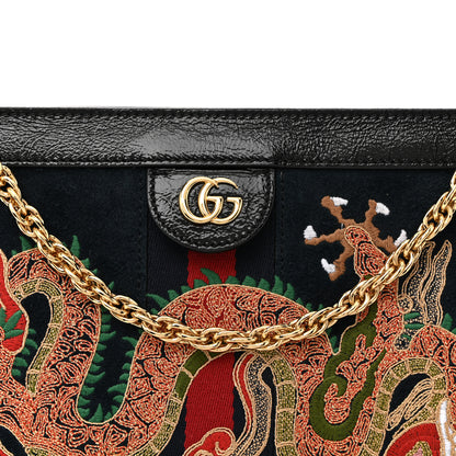 Gucci Suede Patent Web Dragon Embroidered Medium Ophidia Chain Shoulder Bag Blue Multicolor Black 14 of 21