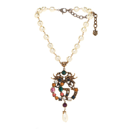 Gucci Crystal Pearl Marmont Dragon Necklace Aged Gold Multicolor 3 of 7