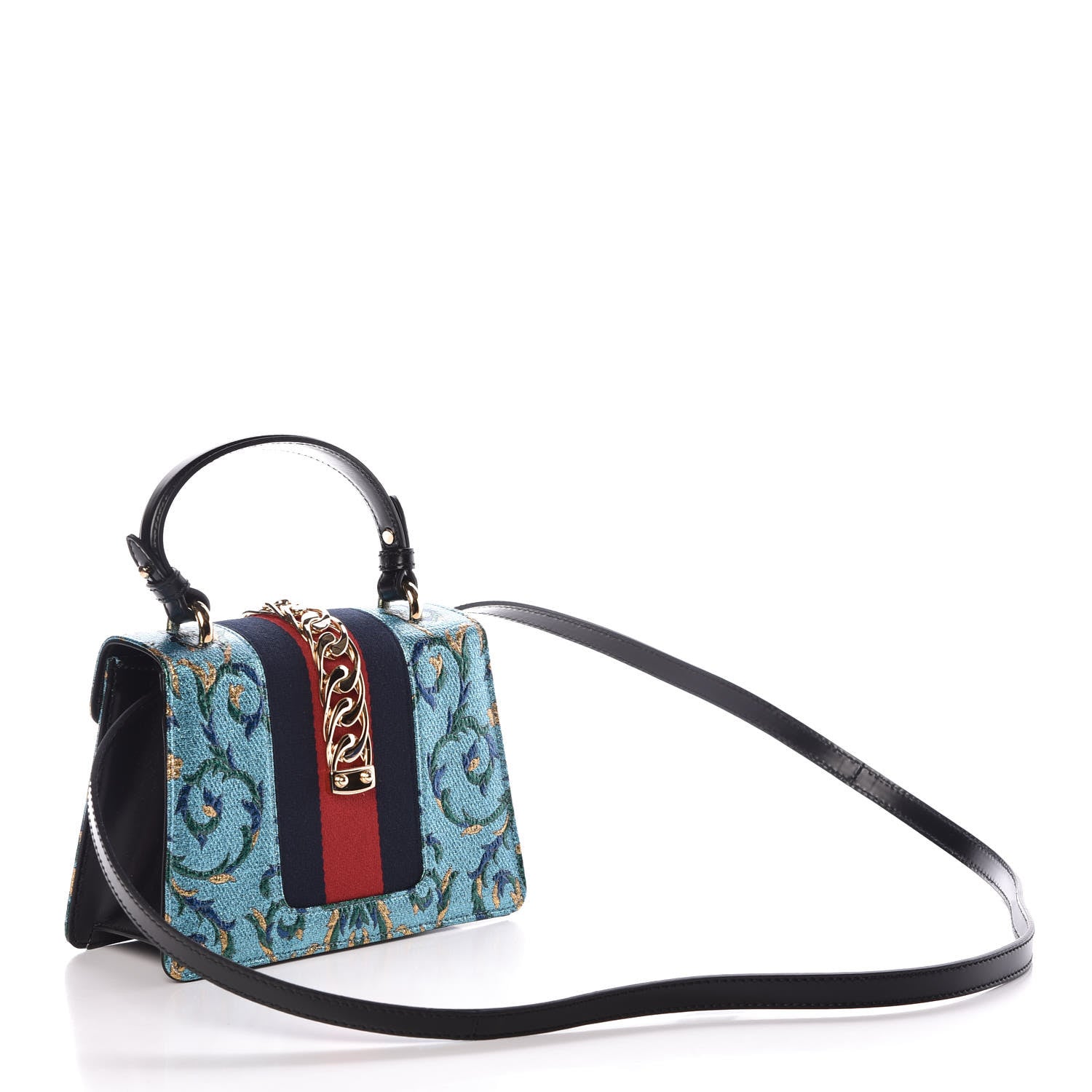 Gucci Iridescent Brocade Mini Sylvie Top Handle Bag Azure 3 of 9