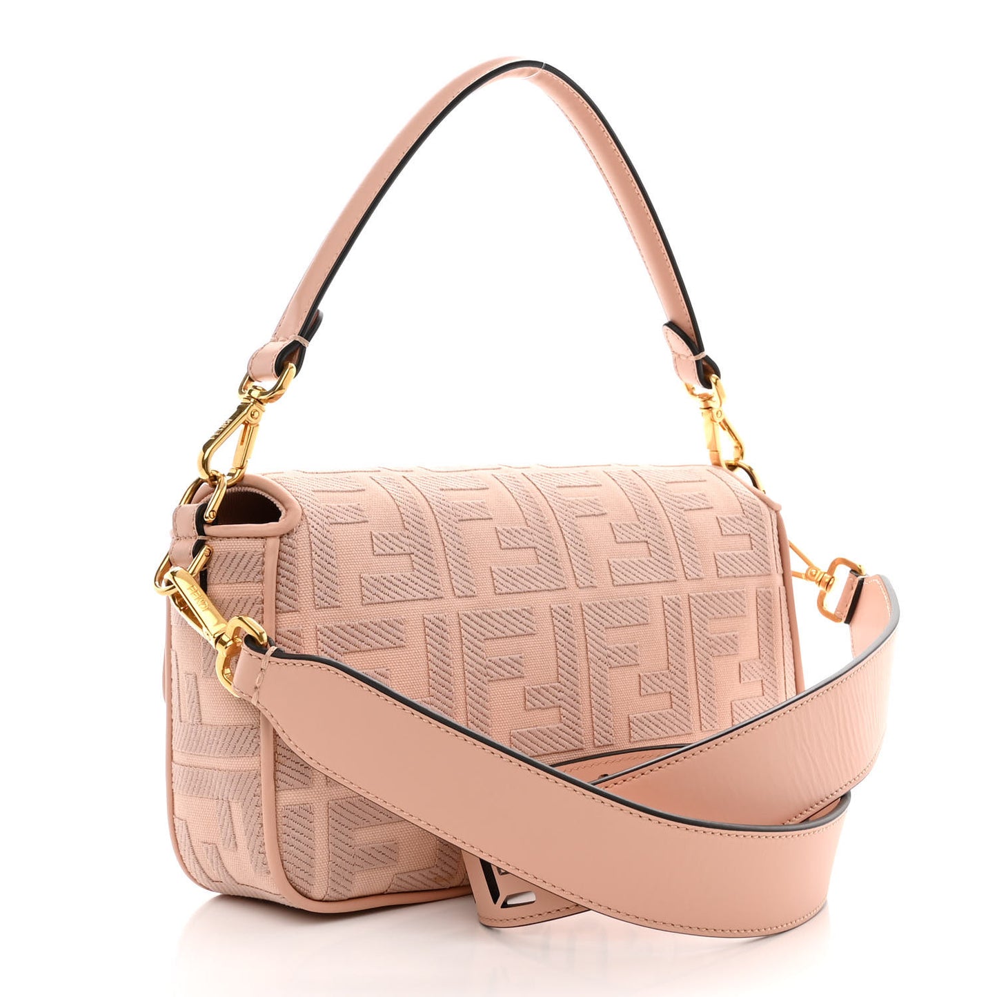 Canvas Vitello King Extra Strap FF Embroidered Baguette Baby Pink