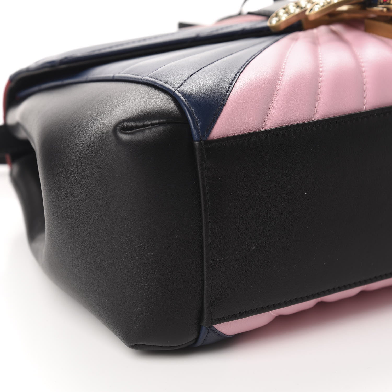 Gucci Calfskin Bamboo Trapuntata Queen Margaret Top Handle Bag Blue Agata Hibiscus Red Mystic White Sugar Pink 6 of 10