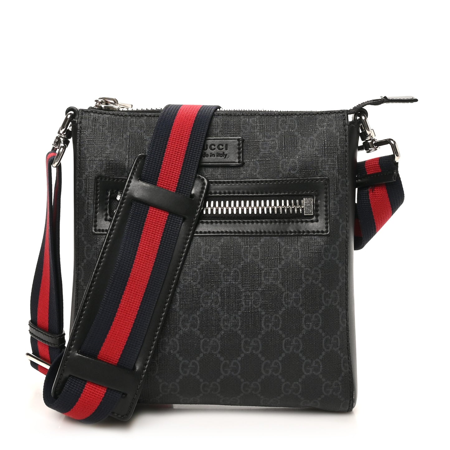 GG Supreme Monogram Web Small Flat Messenger Bag Black Grey