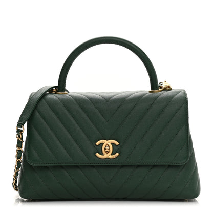 Chanel Caviar Chevron Quilted Small Coco Handle Flap Green 1 of 8