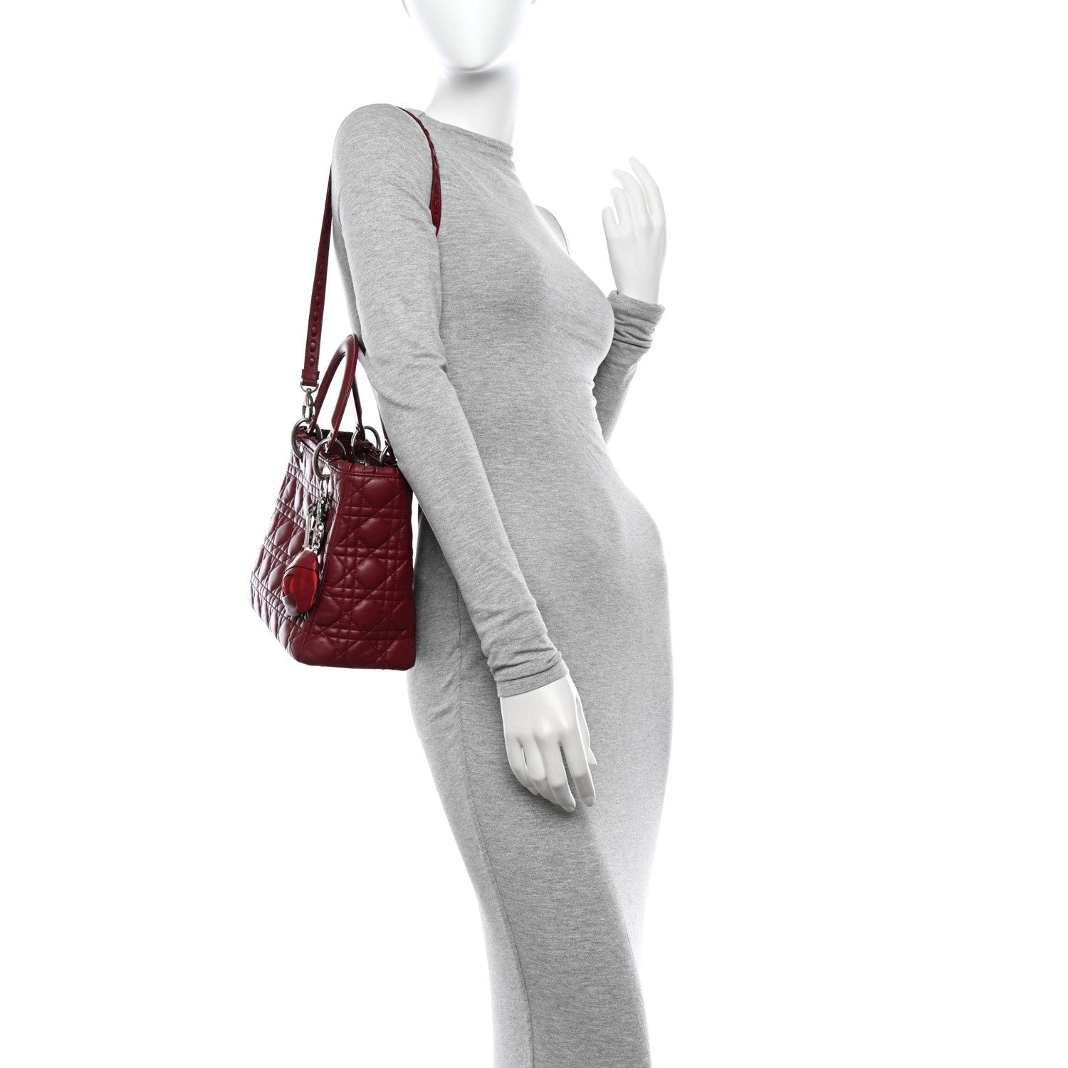 Christian Dior Lambskin Cannage Ruffle Trim Medium Lady Dior Burgundy 2 of 14