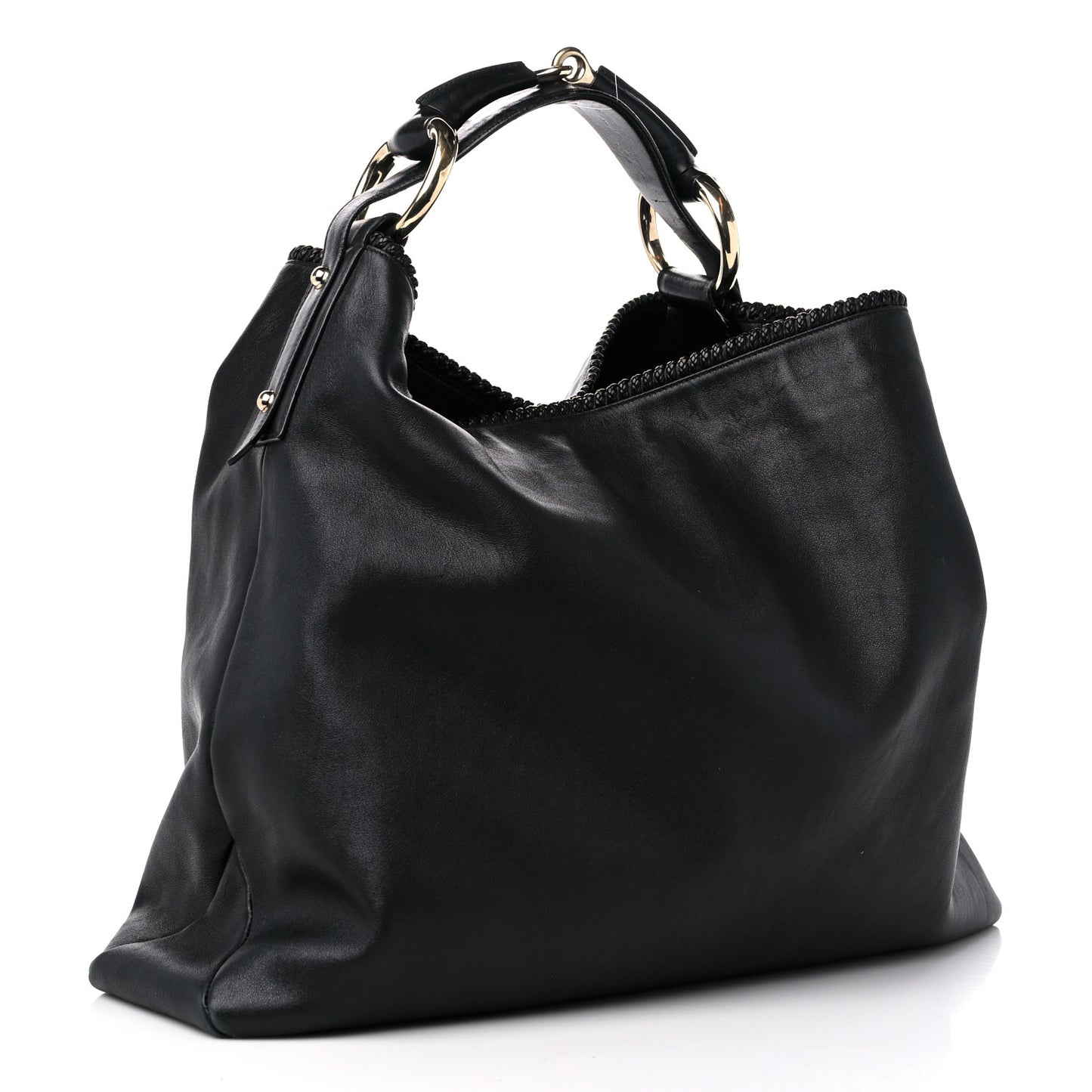 Calfskin Large Horsebit Chain Hobo Black
