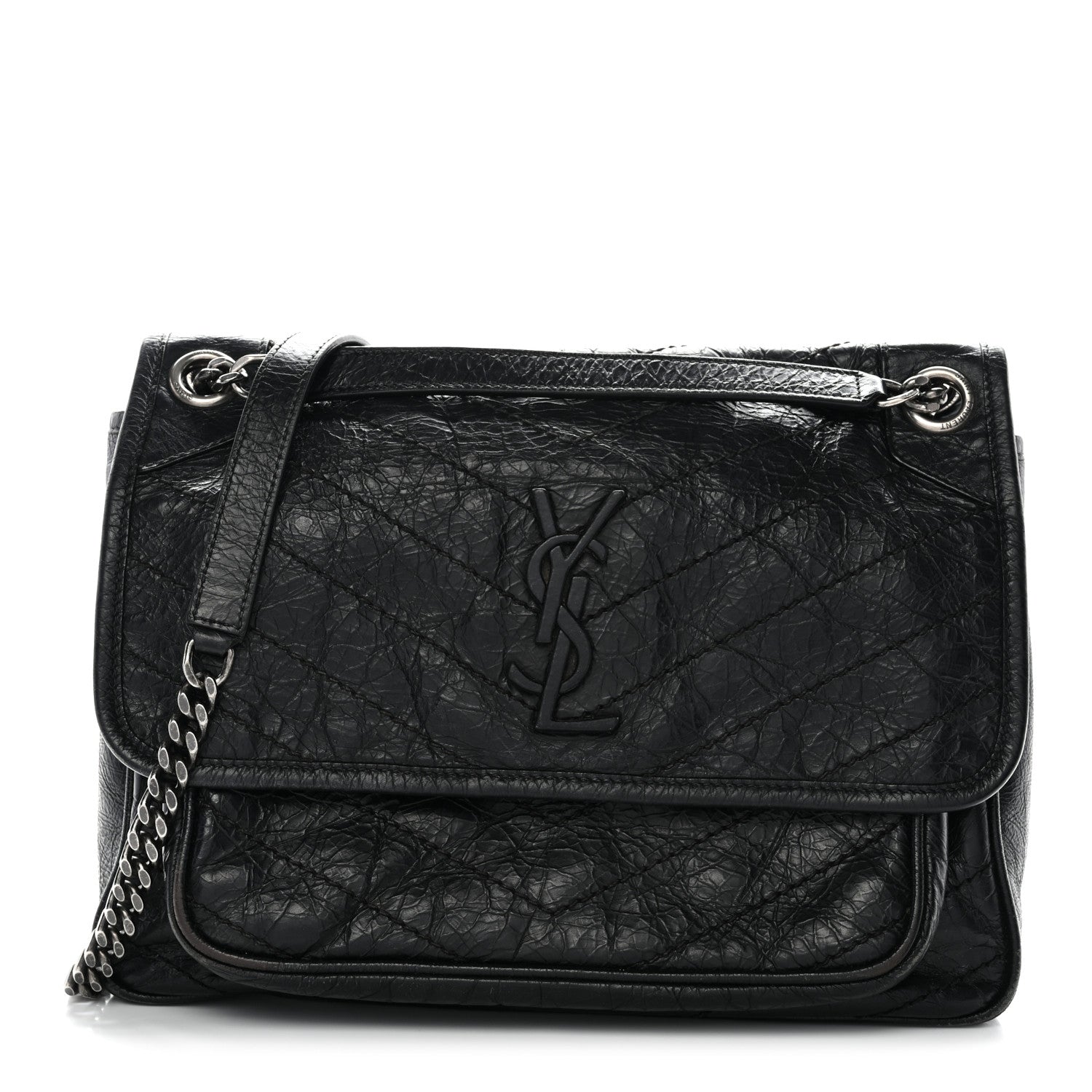 Saint Laurent Crinkled Calfskin Matelasse Monogram Medium Niki Chain Satchel Black 1 of 11