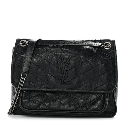 Saint Laurent Crinkled Calfskin Matelasse Monogram Medium Niki Chain Satchel Black 1 of 11