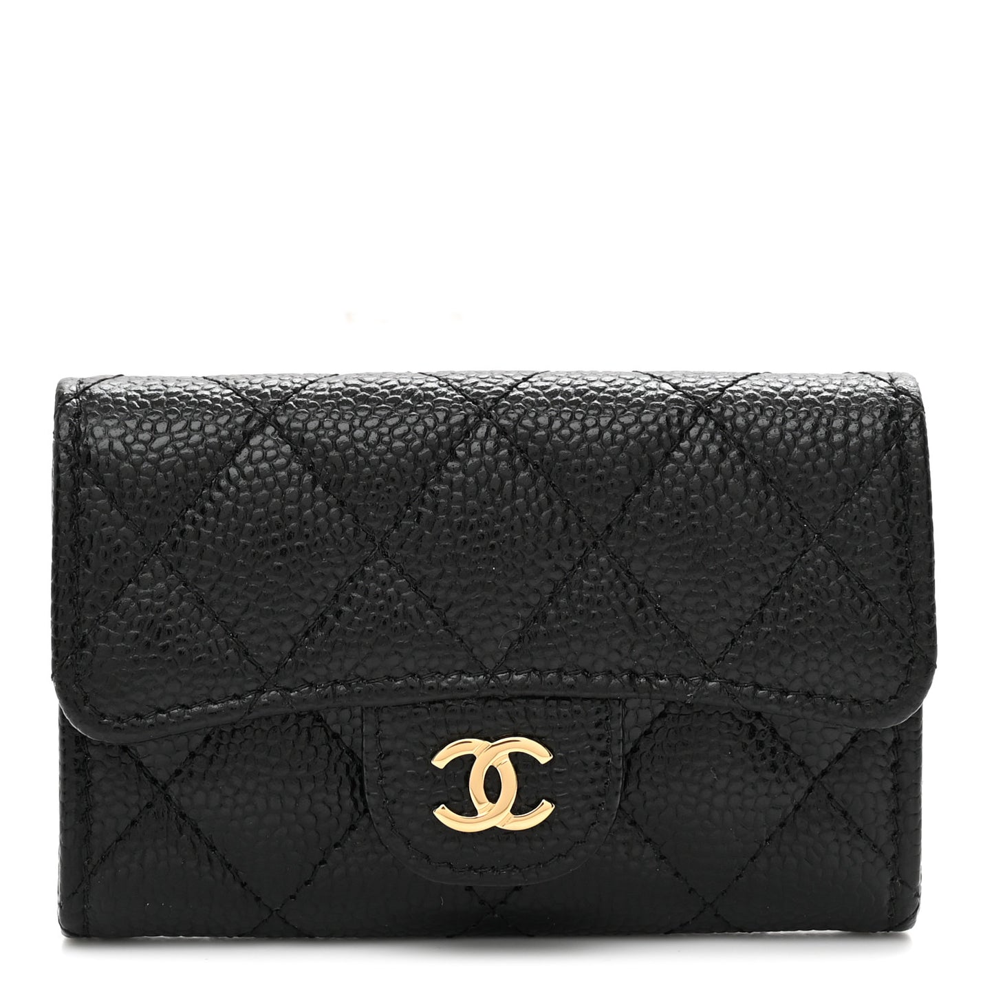 Caviar Quilted Flap Card Holder Wallet Black