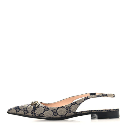 Gucci Monogram Horsebit Womens Slingback Ballet Flat 37.5 Beige Blue 1 of 10