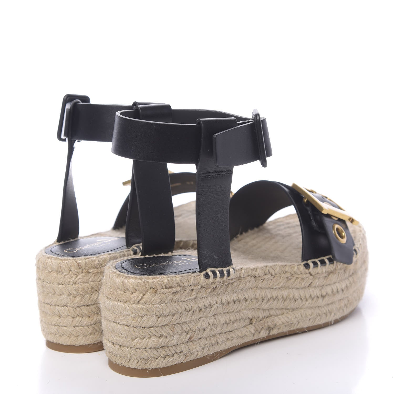 Christian Dior Calfskin D-Dior Espadrille Platform Sandals 37 Black 4 of 11