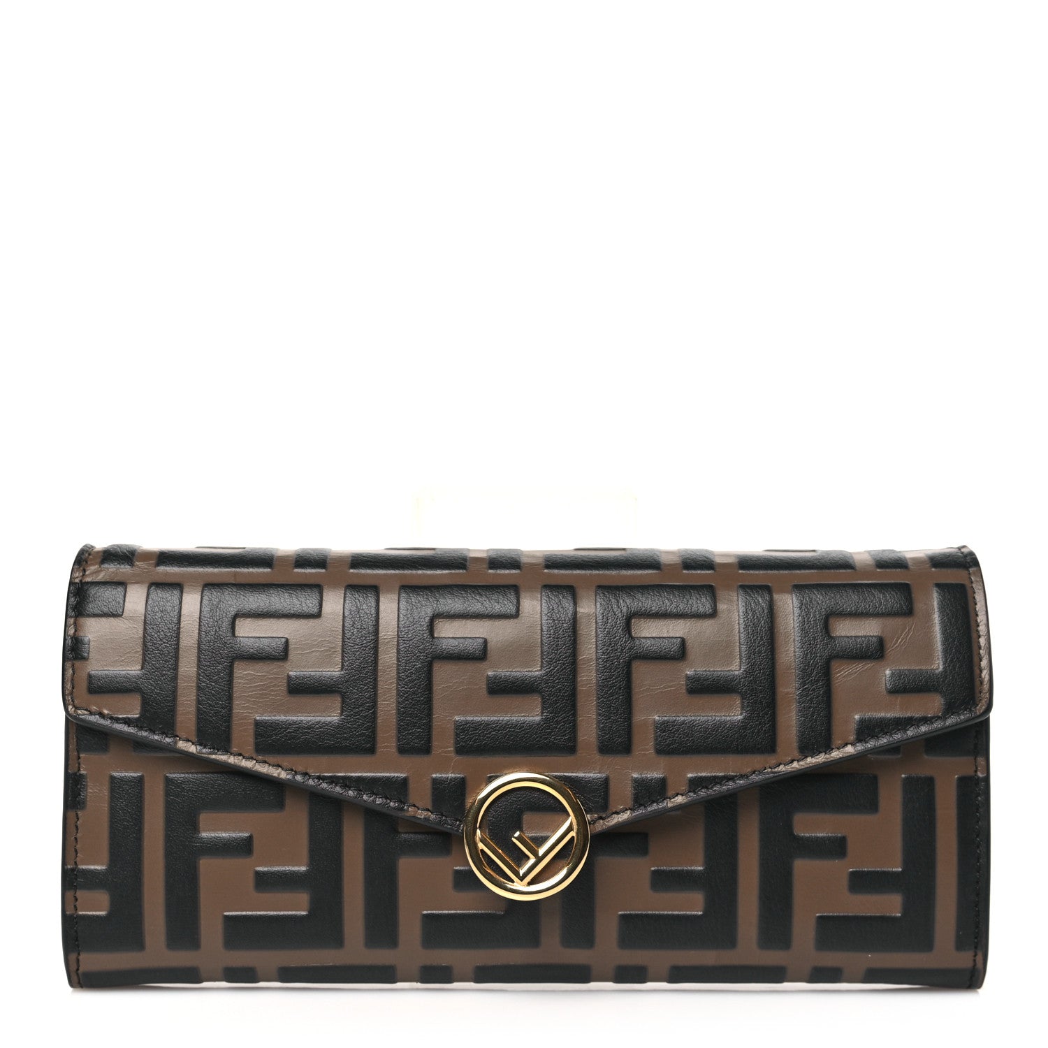 Fendi Vitello Soft F is Fendi Bi-Color FF 1974 Embossed Continental Envelope Wallet Maya Black 1 of 8