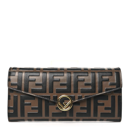 Fendi Vitello Soft F is Fendi Bi-Color FF 1974 Embossed Continental Envelope Wallet Maya Black 1 of 8