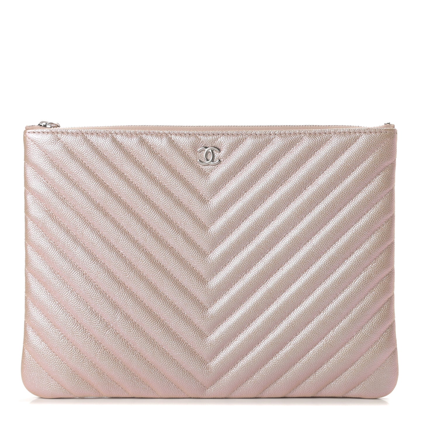 Iridescent Caviar Chevron Quilted Medium Cosmetic Case Light Gold