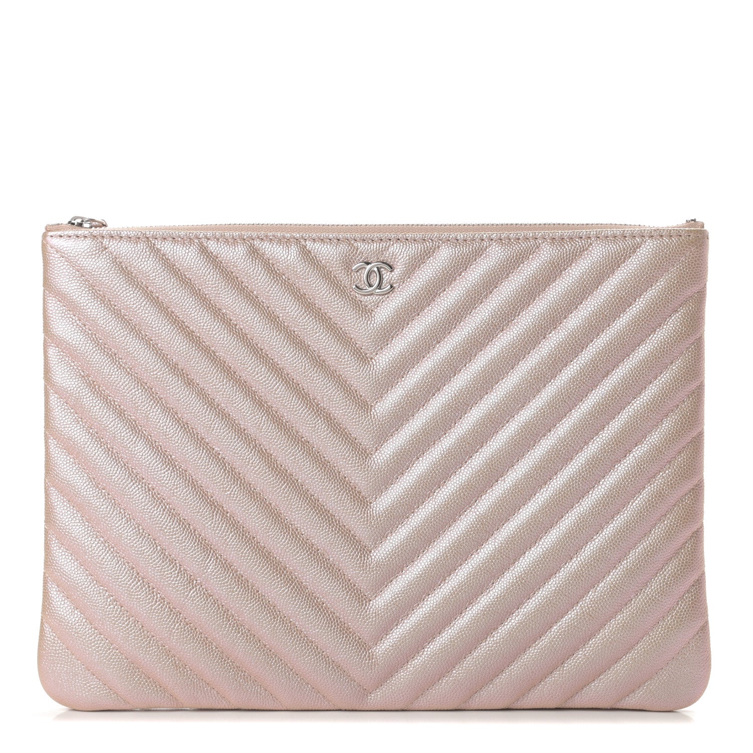 Chanel Iridescent Caviar Chevron Quilted Medium Cosmetic Case Light Gold 1 of 8